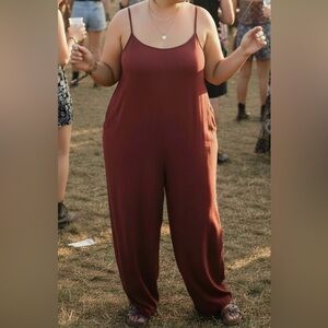 Women's XXL High-Rise Wide-Leg sleeveless Jumper in Deep Red